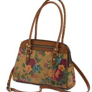 Patricia Nash Leather Calvi Floral Handbag Crossbody Brown VTG Victorian Garden
